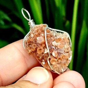 Aragonite Crystal Cluster Pendant, Silver Wire Wrapped, Gemstone, 1 Piece